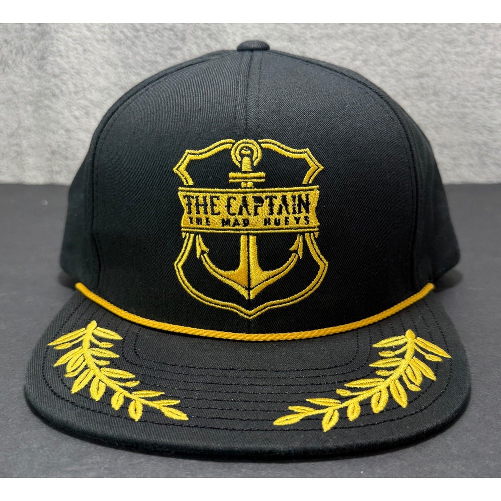 The Mad Hueys Snapback Hat Black Captain Anchor Gold Embroidery Scrambled Egg